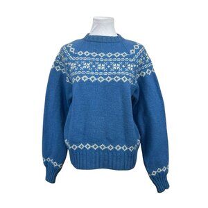 Blue and White Women's Crew Neck Sweater